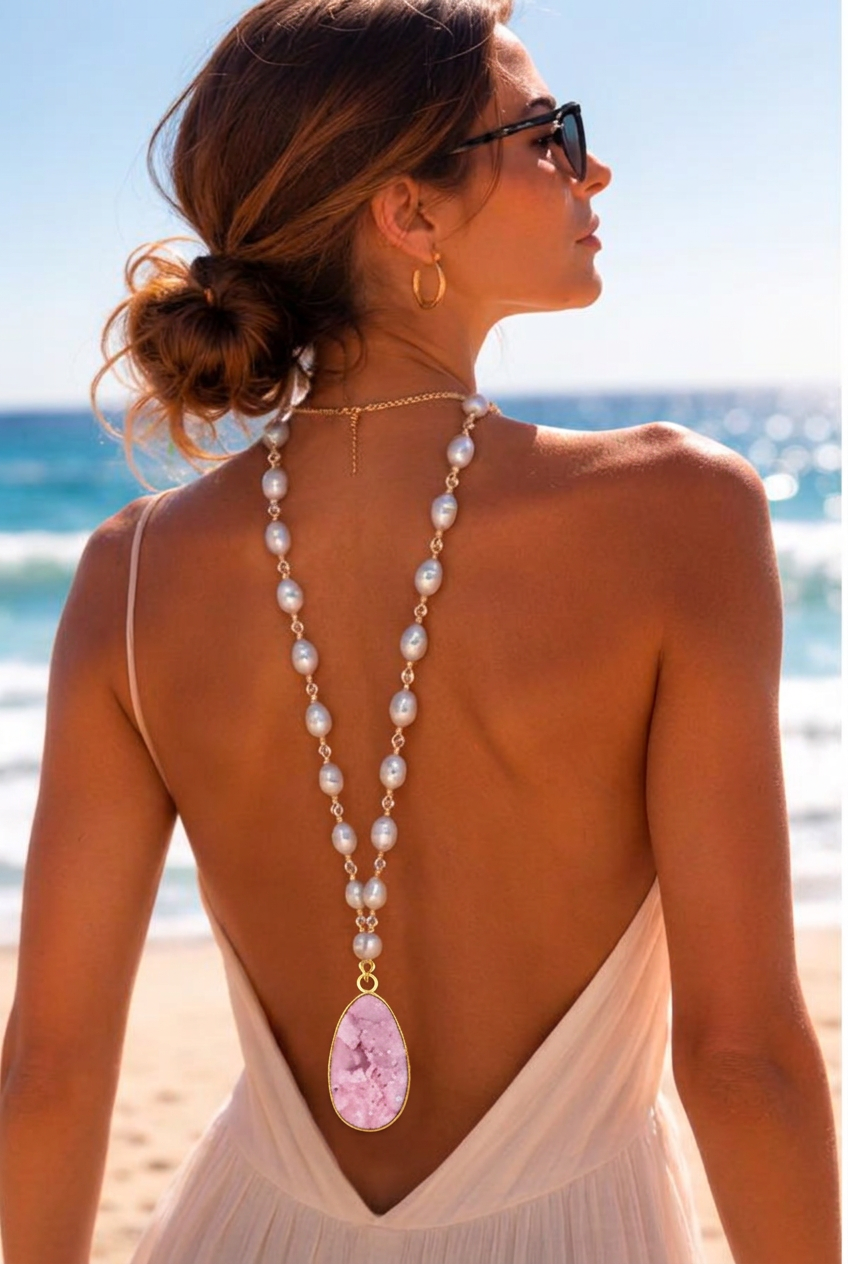 Pink Druzy · Baroque — Back necklace