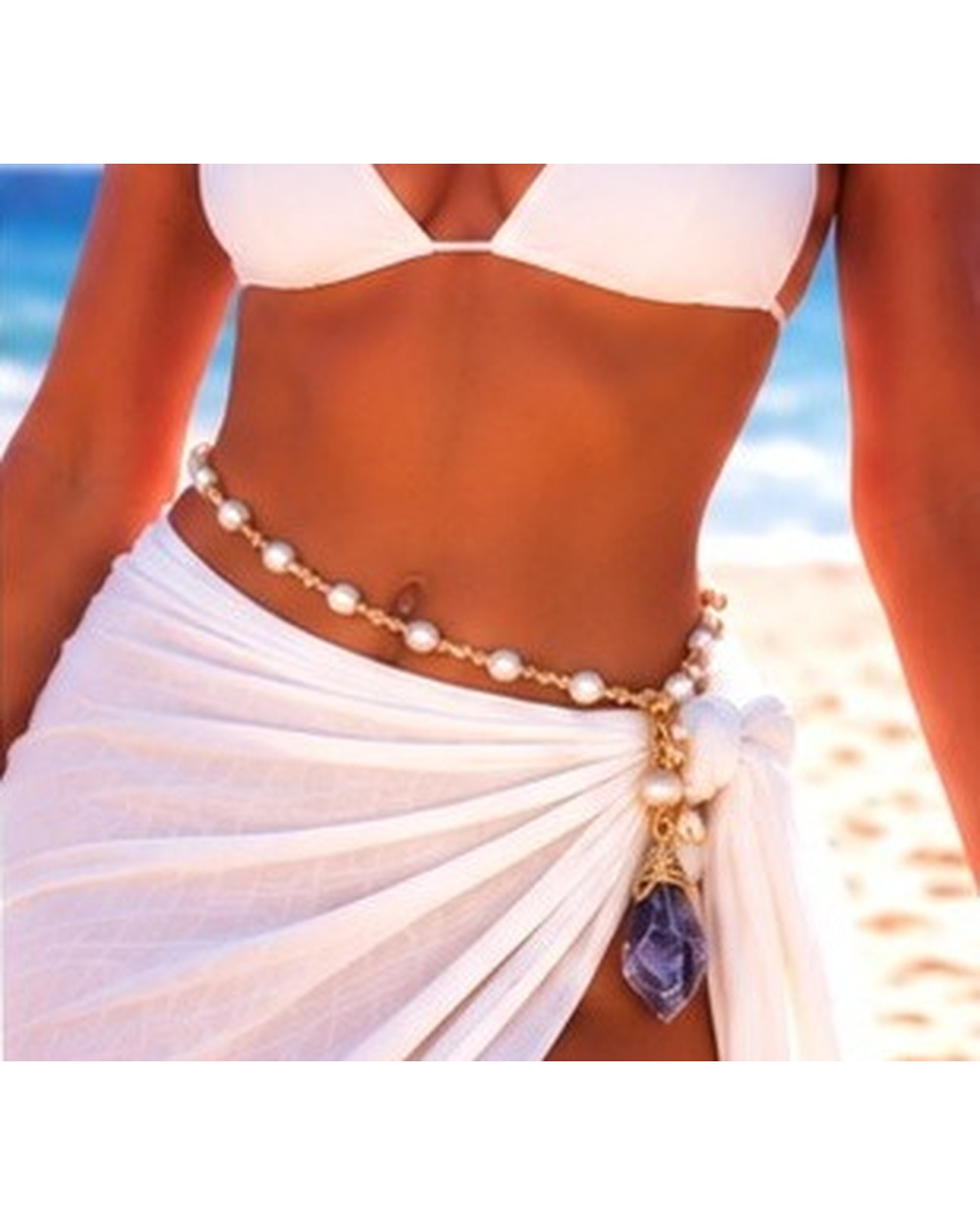 Faceted Amethyst Pendant with Ivory Fresh Water Pearls — Belt