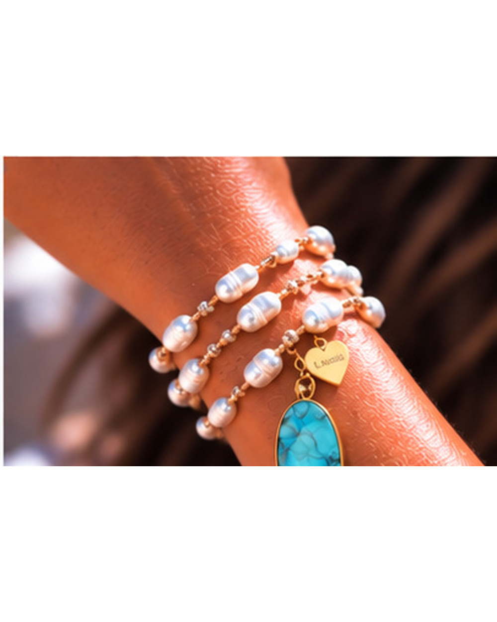 Turquoise Pendant with Ivory Fresh Water Pearls — Bracelet