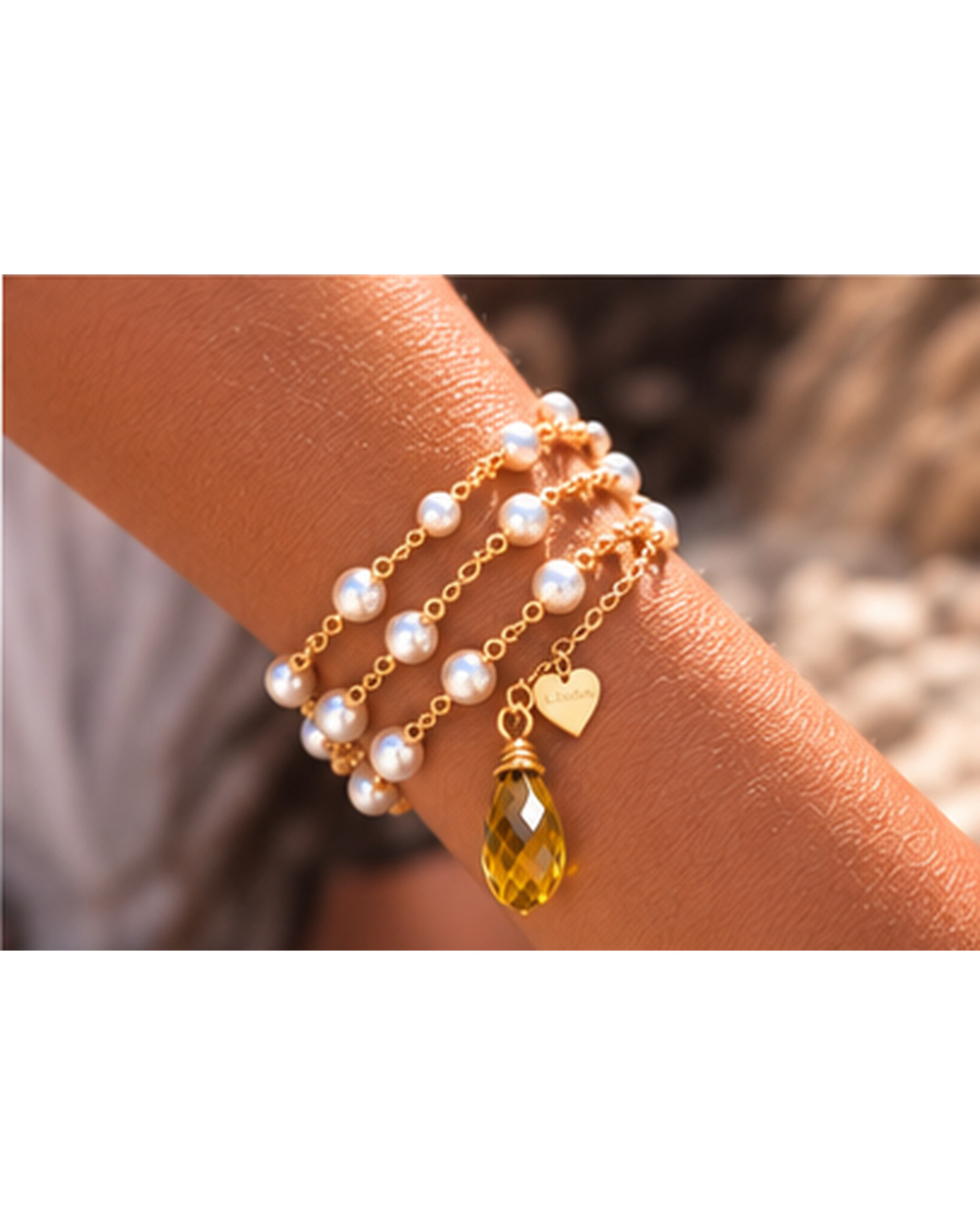 Faceted Teardrop Citrine Pendant with Ivory Freshwater Pearls — Bracelet