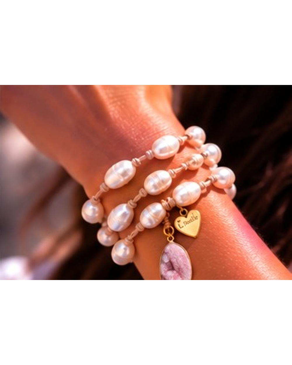 Pink Rose Quartz Druzy Pendant with Ivory Fresh Water Pearls — Bracelet