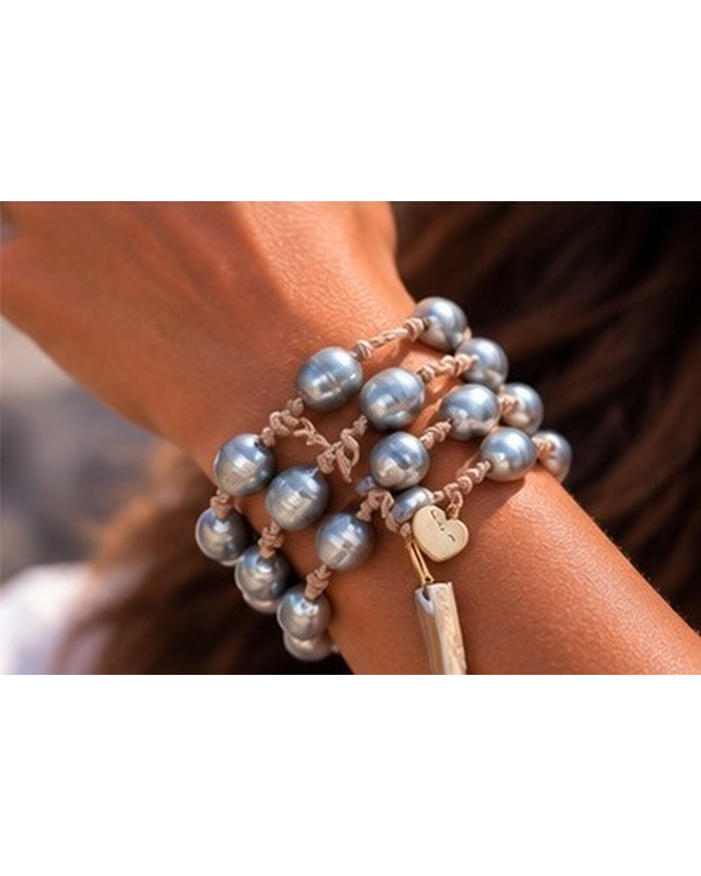 Antler Pendant with Grey Iridescent Fresh Water Pearls — Bracelet