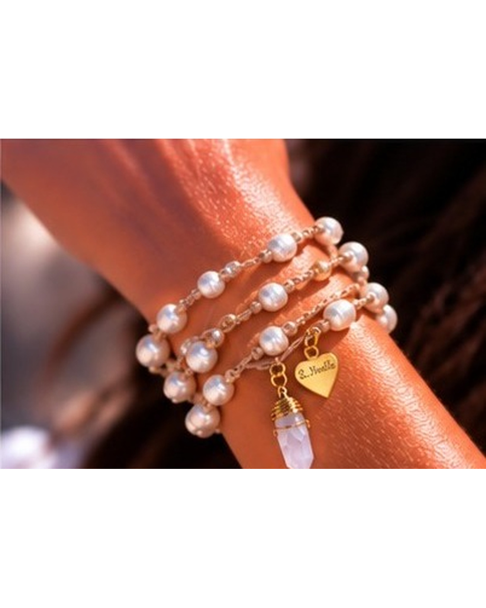 Faceted Clear Quartz Pendant with Ivory Fresh Water Pearls — Bracelet