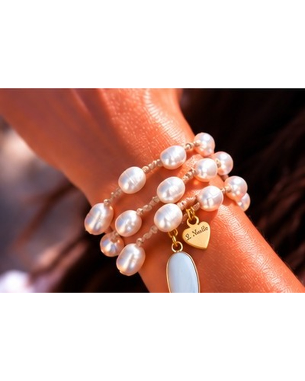 Moonstone Oval Pendant with Ivory Fresh Water Pearls — Bracelet