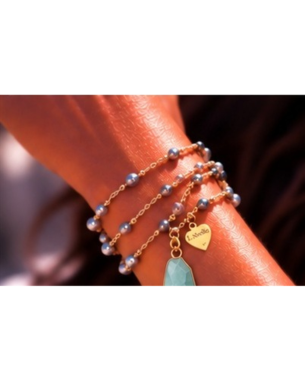 Sea Foam Green Jade Pendant with Grey Iridescent Pearls — Bracelet