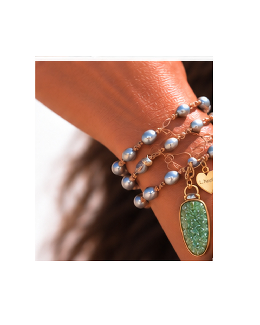 Jade Druzy Pendant with Grey Iridescent Fresh Water Pearls — Bracelet