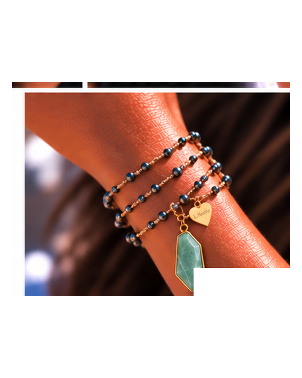 Light Green Jade Pendant with Hematite Crystals — Bracelet