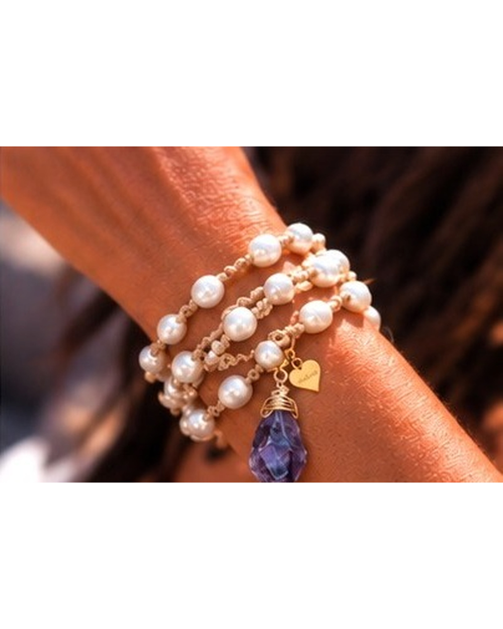Faceted Amethyst Pendant with Ivory Fresh Water Pearls — Bracelet