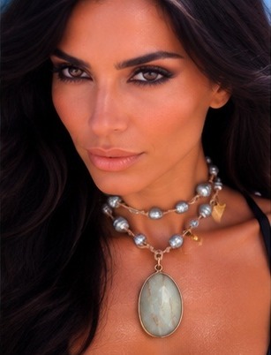 Light Green Turquoise Pendant with Grey Iridescent Fresh Water Pearls