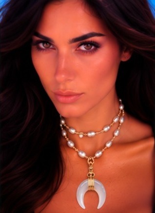 Mother of Pearl Wishbone Pendant with Ivory Fresh Water Pearls