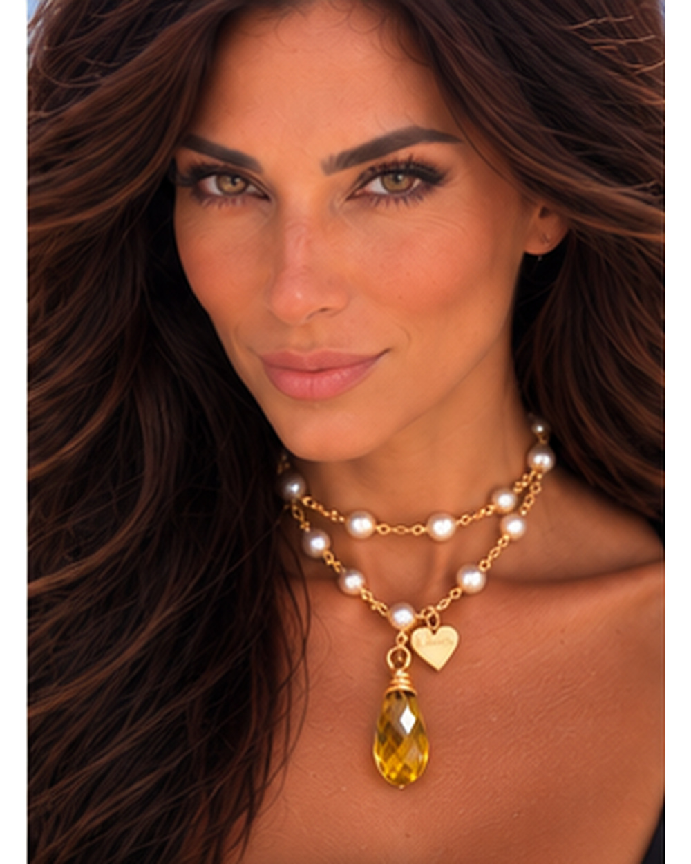 Faceted Teardrop Citrine Pendant with Ivory Freshwater Pearls