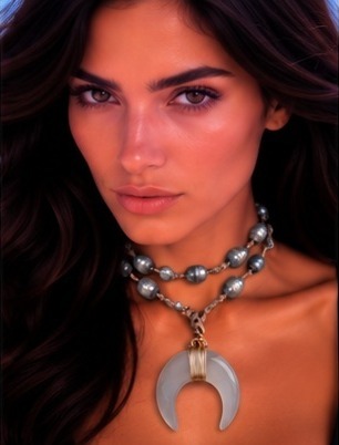 Mother of Pearl Wishbone Pendant with Grey Iridescent Fresh Water Pearls
