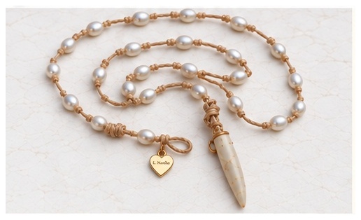 Antler Pendant with Iridescent Grey Fresh Water Pearls necklace — real close-up photograph