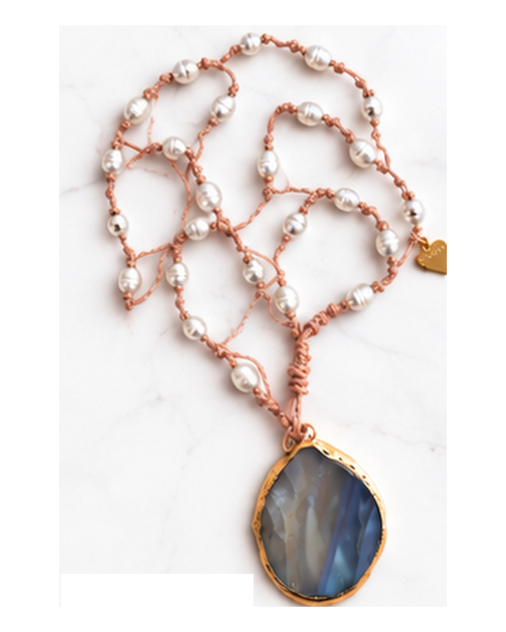 Large Moonstone Pendant with Ivory Fresh Water Pearls necklace — real close-up photograph