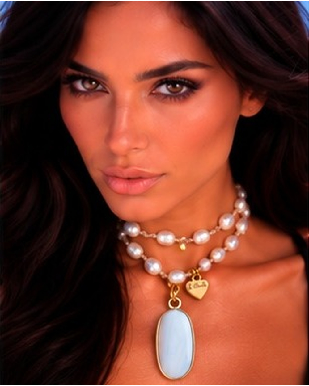 Moonstone Oval Pendant with Ivory Fresh Water Pearls — Double wrap