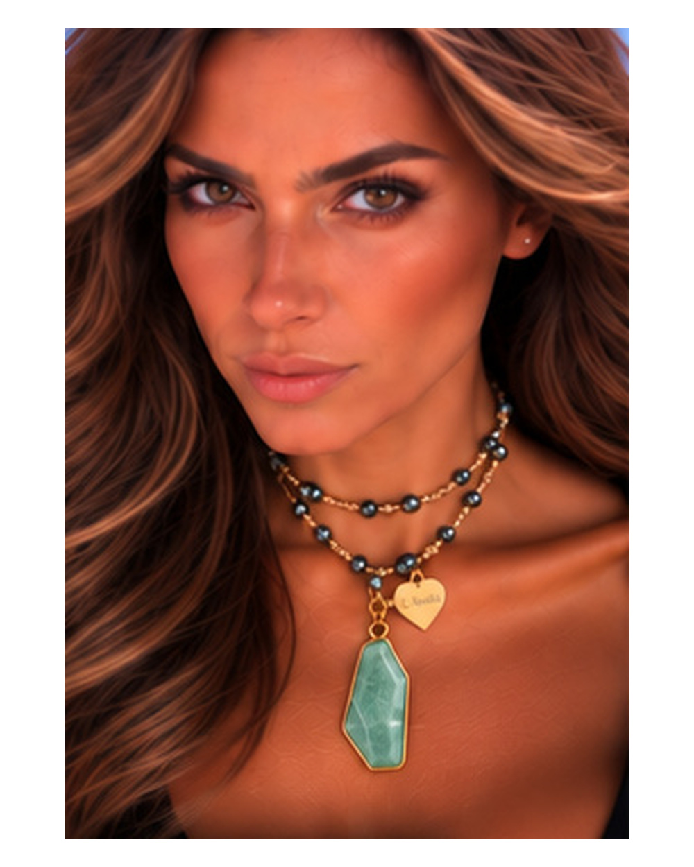 Light Green Jade Pendant with Hematite Crystals — Double wrap