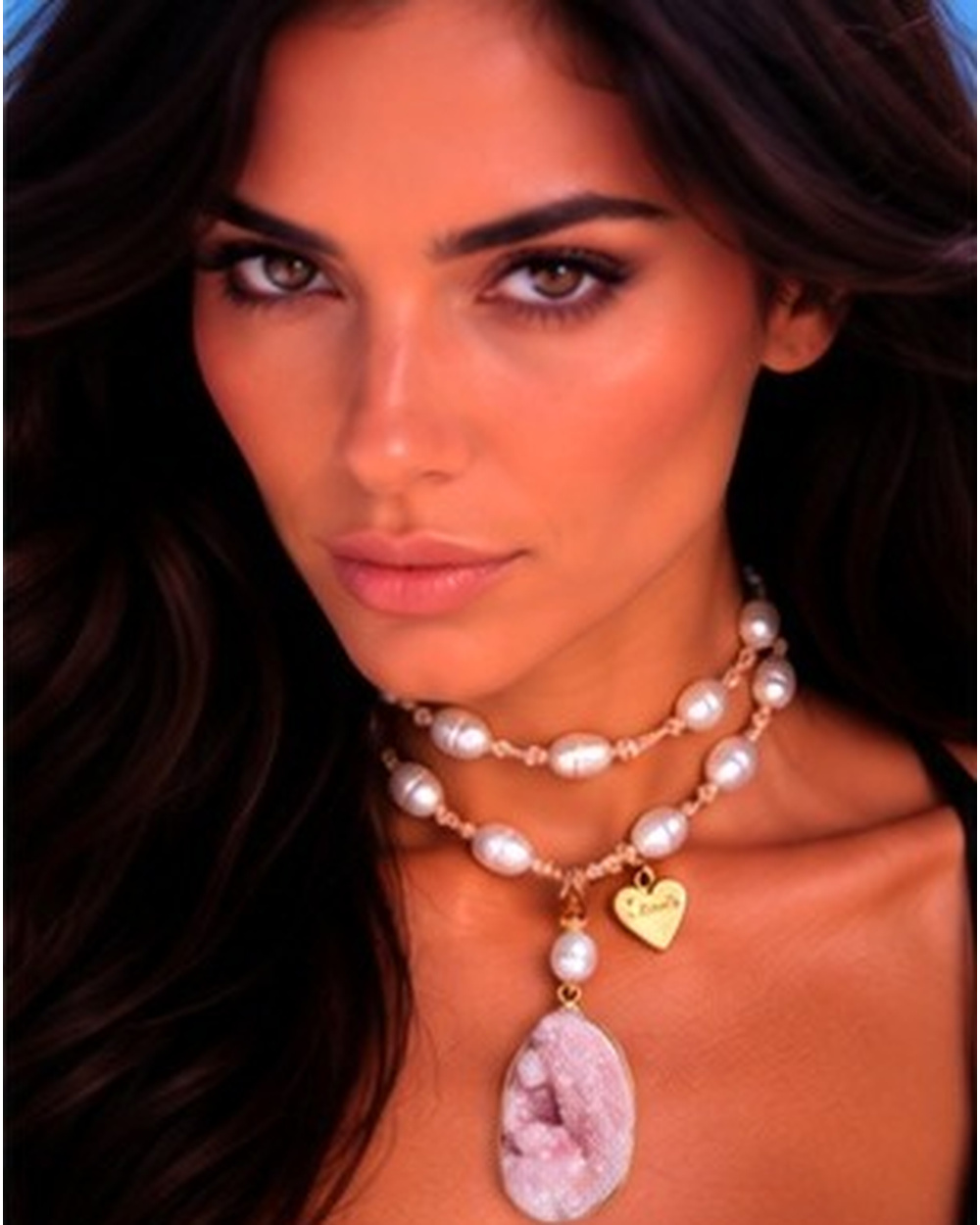 Pink Rose Quartz Druzy Pendant with Ivory Fresh Water Pearls