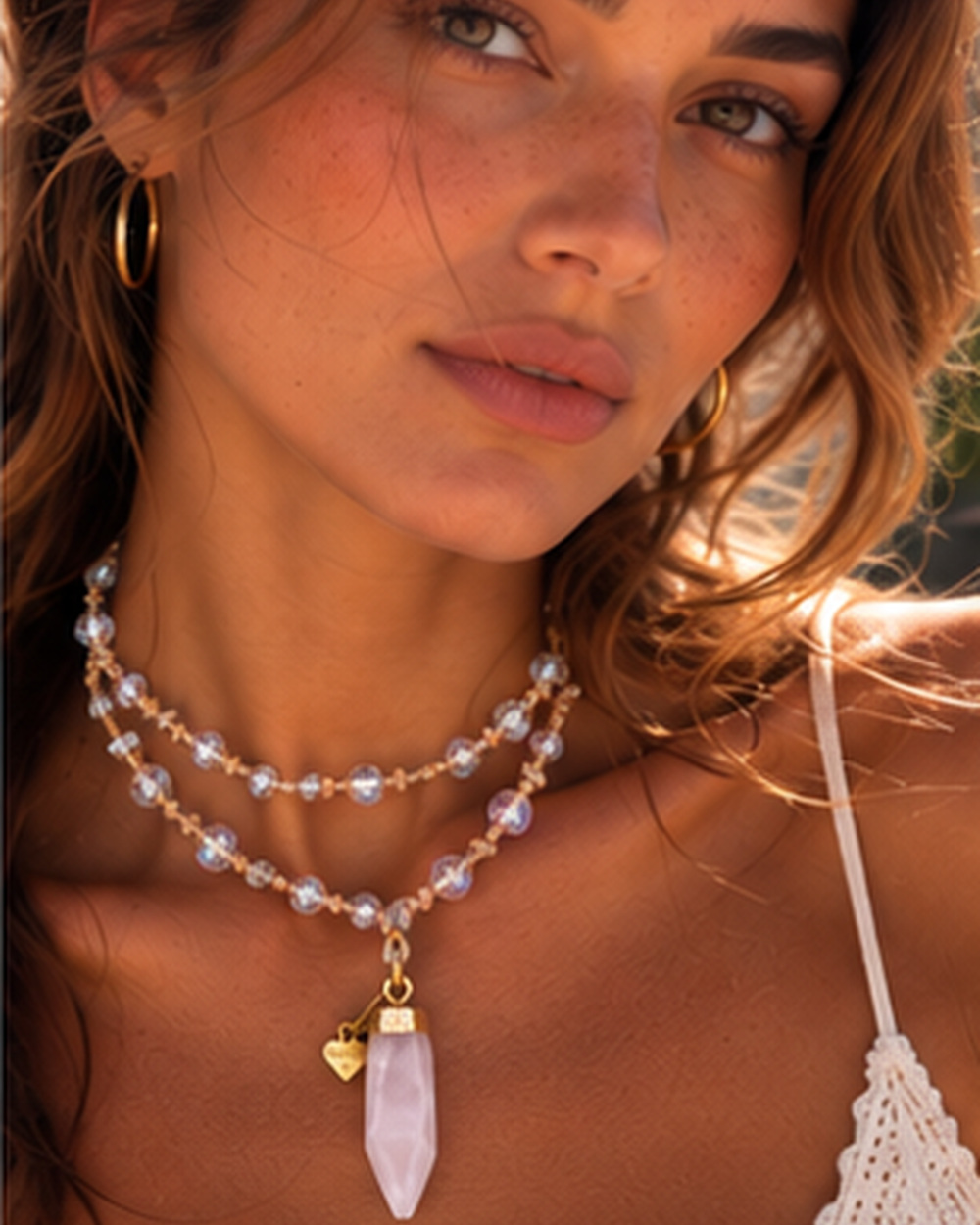 Faceted Rose Quartz Pendant with Rose Quartz Crystals